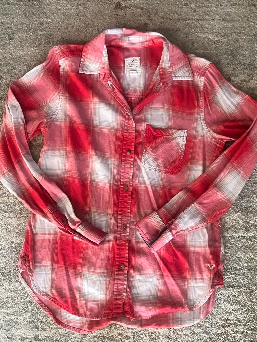 American Eagle Outfitters Red and White Plaid Shirt